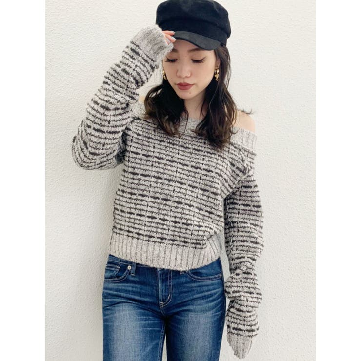 オフショルニットツイード トップス[品番：MKSW0032012]｜GYDA