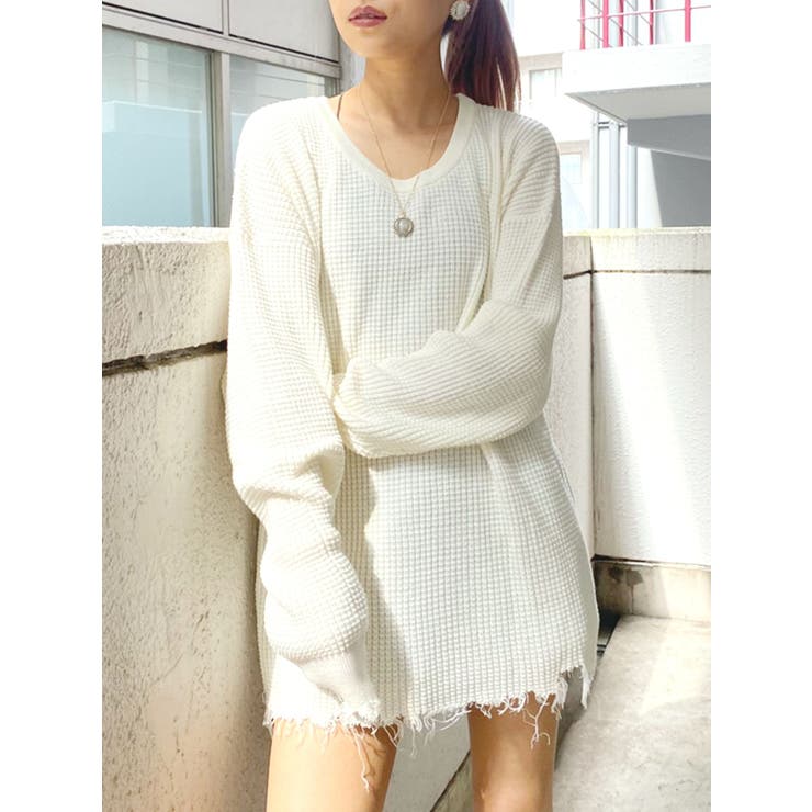 ダメージワッフルニットTOPS[品番：MKSW0032999]｜GYDA