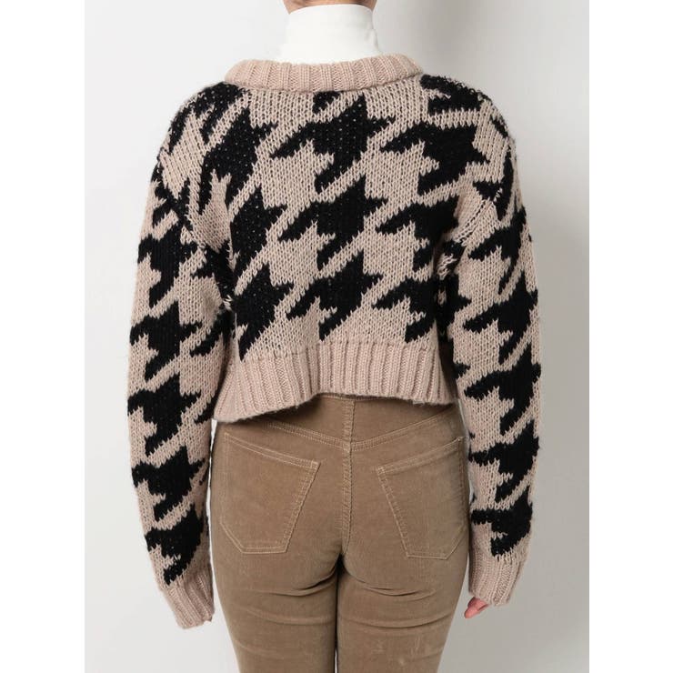 houndstooth patternショートニットカーディガン houndstooth patternショートニットカーディガン[品番：MKSW0032037
