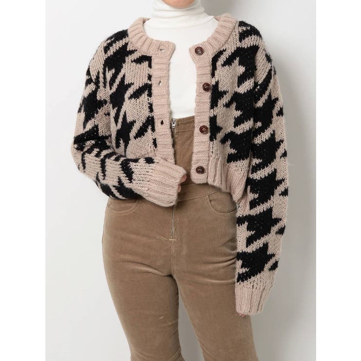 houndstooth patternショートニットカーディガン[品番