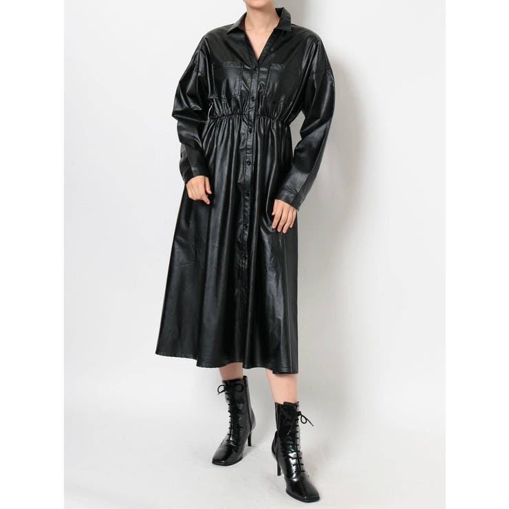 フェイクレザーロングシャツワンピ[品番：MKSW0033240]｜GYDA