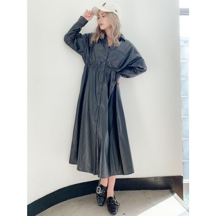 フェイクレザーロングシャツワンピ[品番：MKSW0033240]｜GYDA