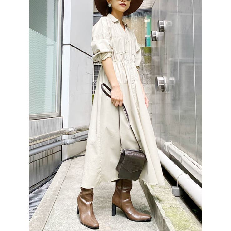 フェイクレザーロングシャツワンピ[品番：MKSW0033240]｜GYDA