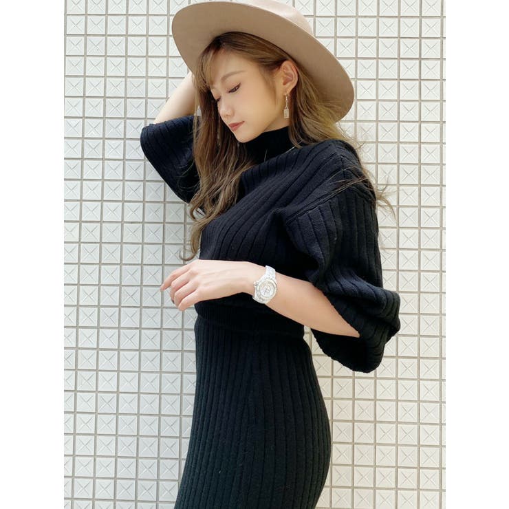 ウエストシェイプロングニット ワンピース