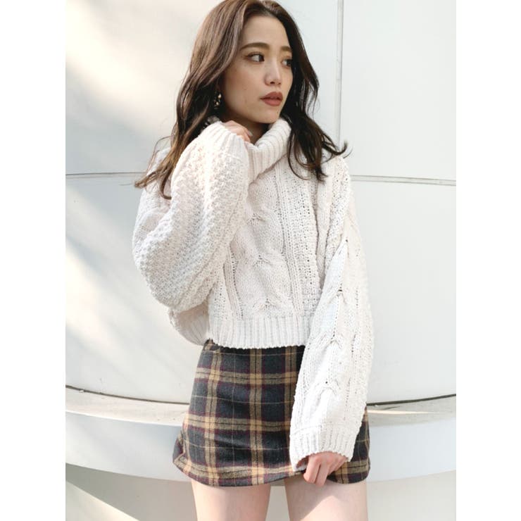 ショートボリュームスリーブタートルニットTOPS[品番