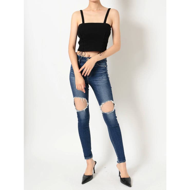 M/W BOLD KNEEダメージデニムスキニーパンツ