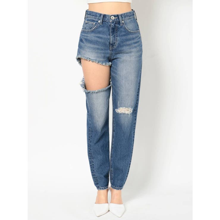 カバンドズッカ デニム ダブルウエスト 変形 Gimmick　DENIM　Y2K SIDE RIPPEDペグトップデニムパンツ[品番：MKSW0025196]｜GYDA