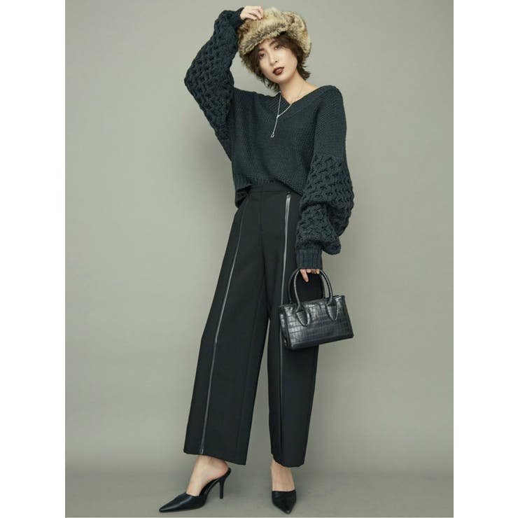 VネックニットTOPS VネックアランハニーカムニットTOPS[品番：MKSW0033340]｜GYDA