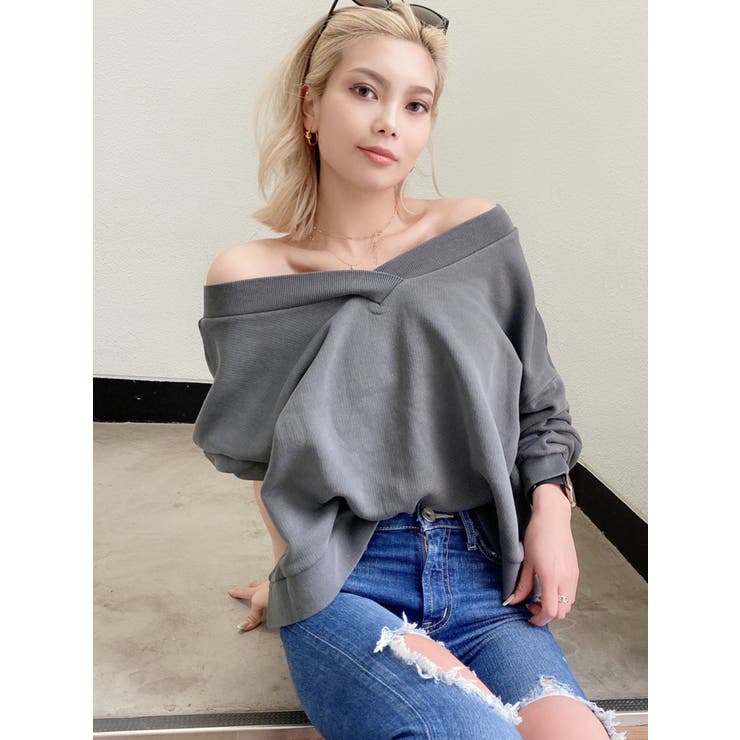 VネックオフショルスウェットTOPS[品番：MKSW0033345]｜GYDA