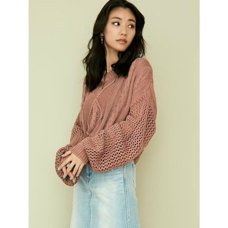 メッシュブリーチショートニット tops