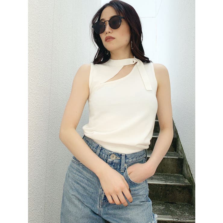 バックルデザインチョーカーニットタンクトップ[品番