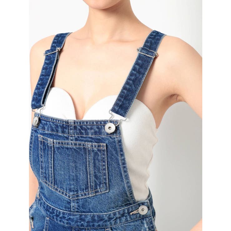 GYDA　ジェイダ　サイドカット　デニムサロペット　S GYDA SIDE RIPPEDスキニーデニムサロペ（アイスブルー
