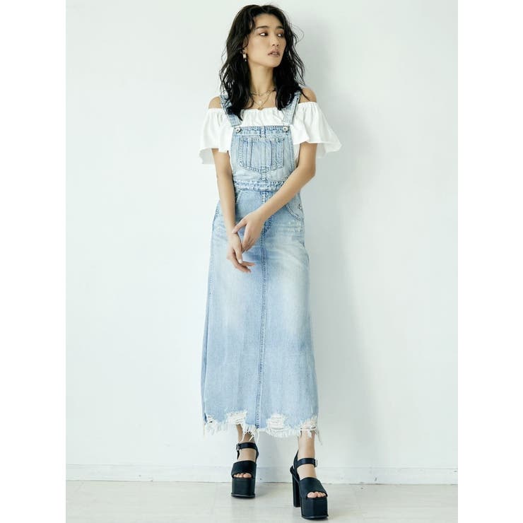 GYDA　ジェイダ　サイドカット　デニムサロペット　S サイドスリットデニムサロペットスカート[品番：MKSW0036594