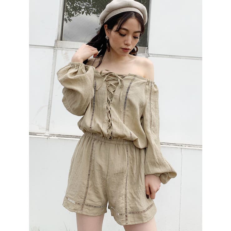 フロントレースアップ2WAYショートロンパース[品番：MKSW0034841 