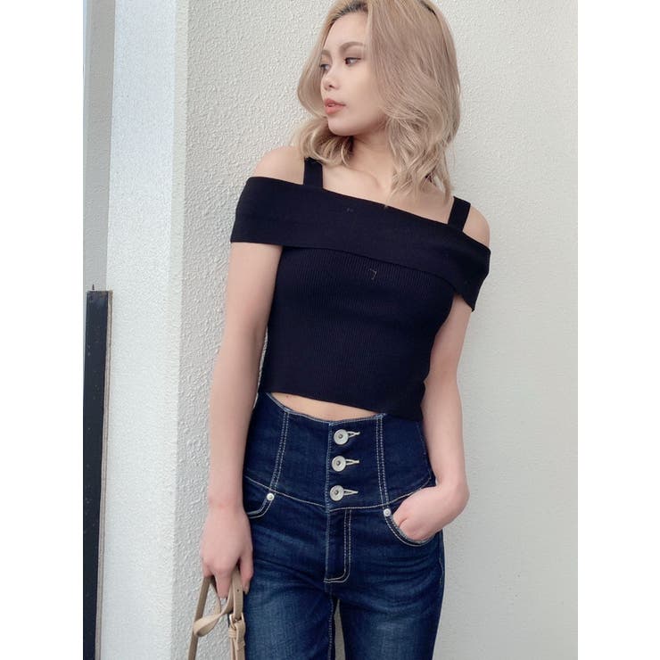 ブラック | バックルデザインニット TOPS | GYDA