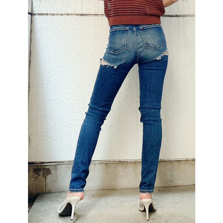 新作人気 W RIPPEDスキニーデニムパンツ[品番：MKSW0037918]｜GYDA BACK パンツ