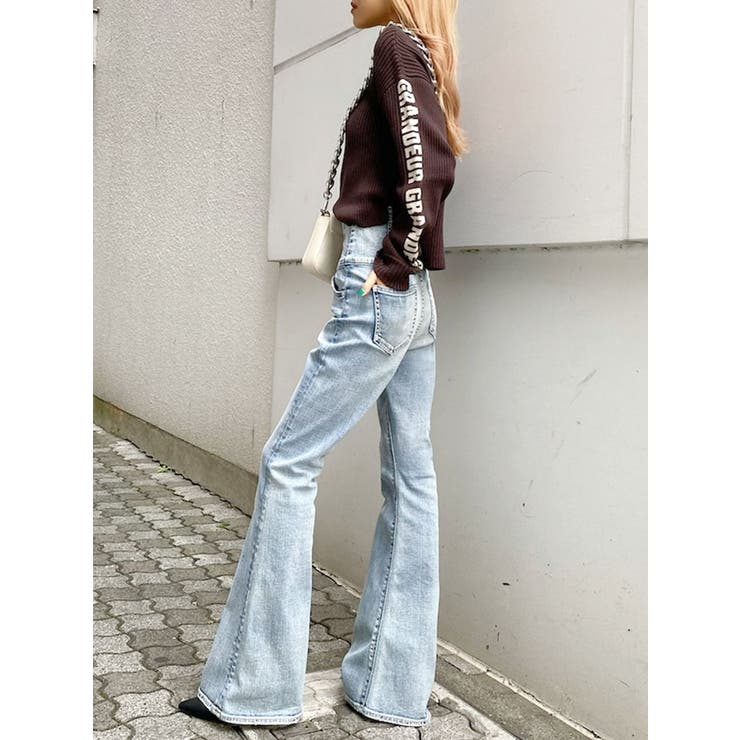 GYDA フレアパンツ GYDA ジーンズ デニム デニムパンツ NEWハイウエストBACKクロス