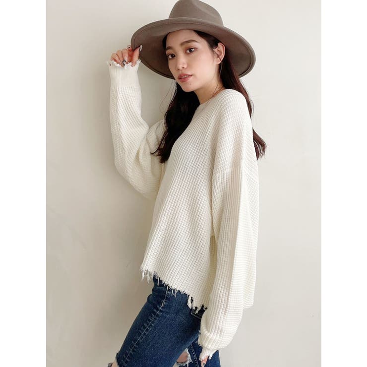 ダメージワッフルドルマンニット TOPS[品番：MKSW0038422]｜GYDA