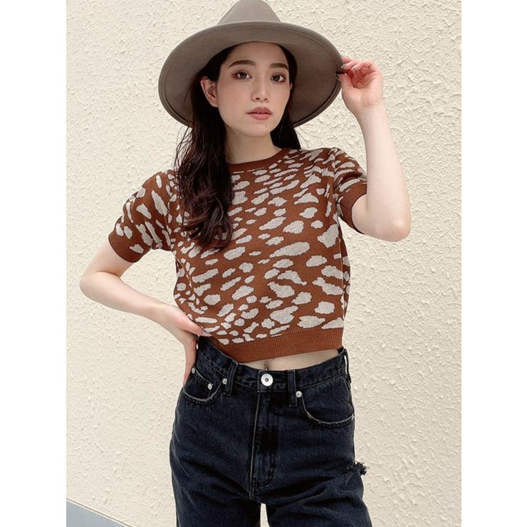 レオパードハーフスリーブニット TOPS[品番：MKSW0038424]｜GYDA