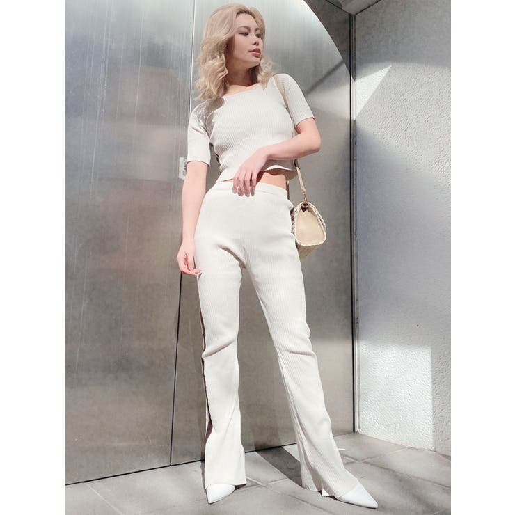 SETUP着用可】サイドラインハーフスリーブニット TOPS[品番