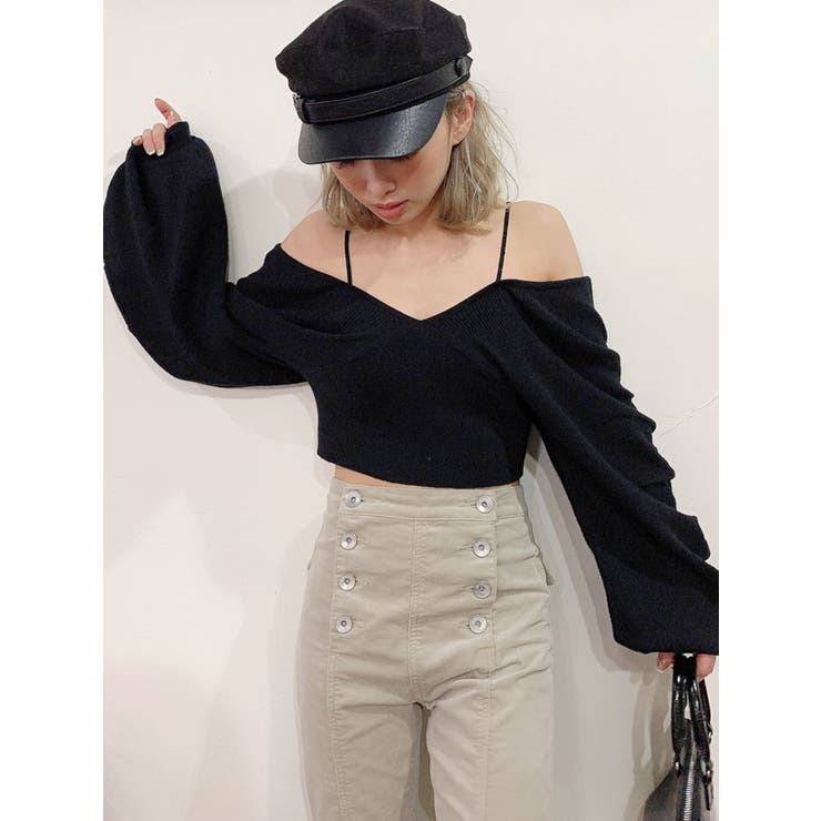 特価 アームギャザーオフショル ニット TOPS[品番：MKSW0038425 カットソー(長袖/七分)