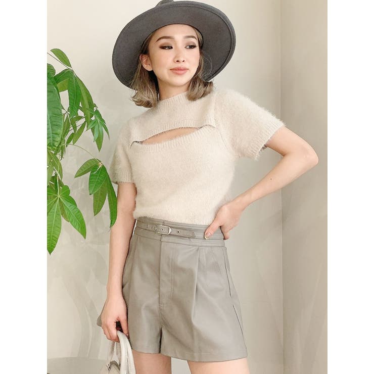 フロントOPENハーフスリーブシャギーニット TOPS[品番