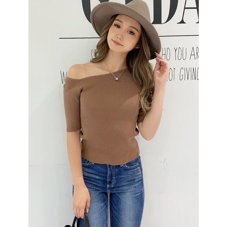 ワンショルハーフスリーブニット TOPS[品番：MKSW0038430]｜GYDA