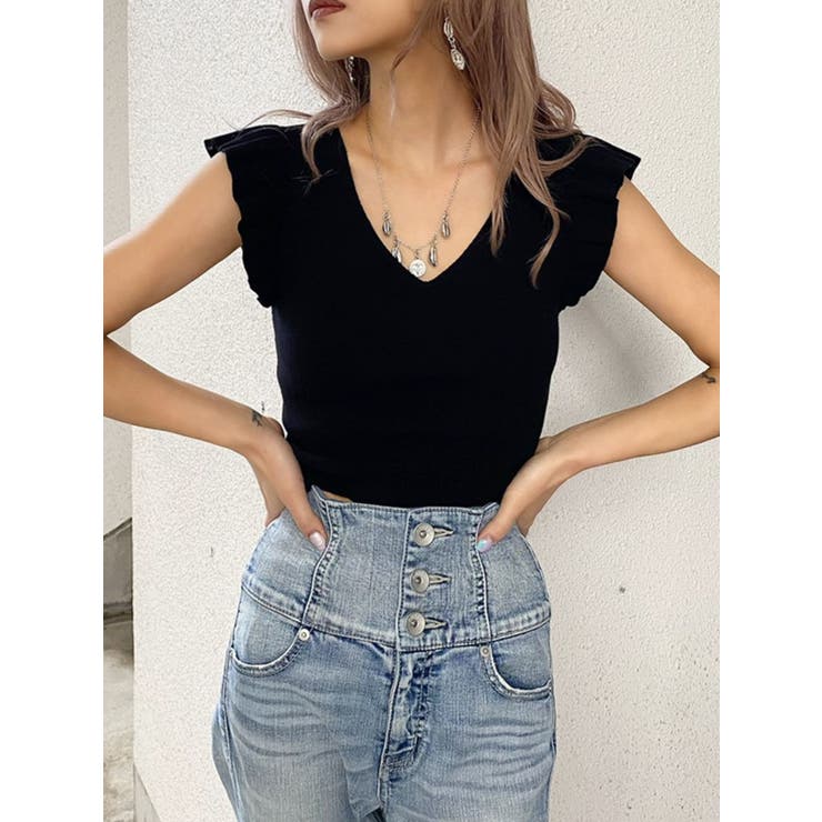 フリルスリーブニットTOPS[品番：MKSW0039232]｜GYDA（ジェイダ）のレディースファッション通販｜SHOPLIST（ショップリスト）