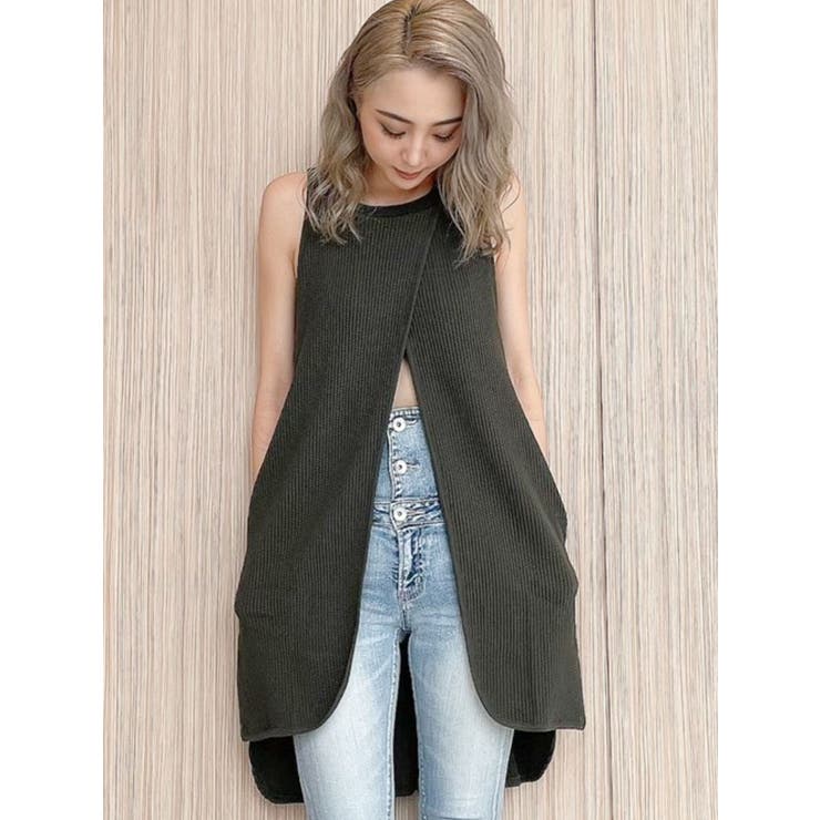 フロントスリットワッフルロングノースリーブTOPS[品番：MKSW0037930