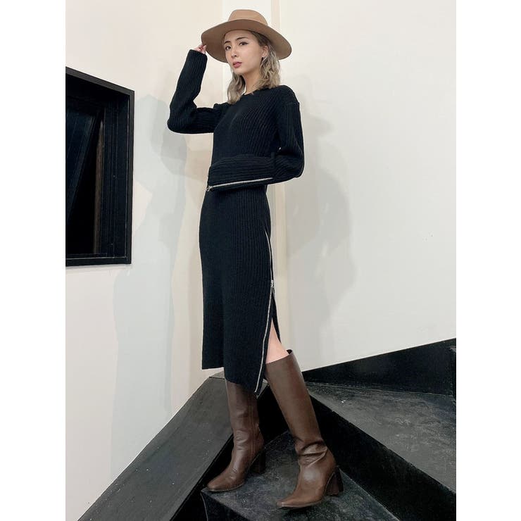ZIPスリットLONG ニット ワンピース[品番：MKSW0040107]｜GYDA