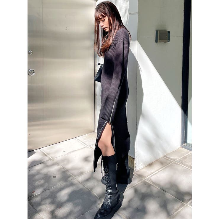 ZIPスリットLONG ニット ワンピース[品番：MKSW0040107]｜GYDA