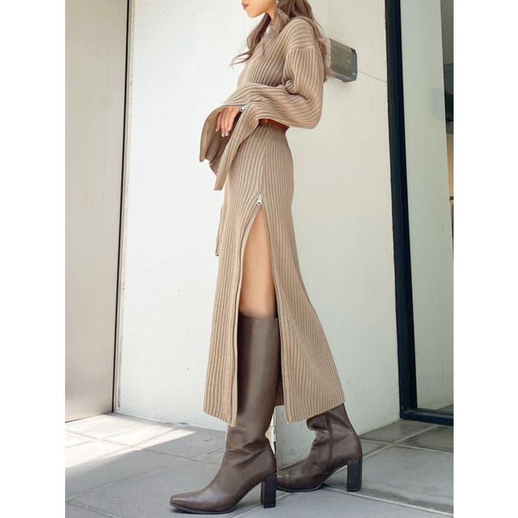 ZIPスリットLONG ニット ワンピース[品番：MKSW0040107]｜GYDA