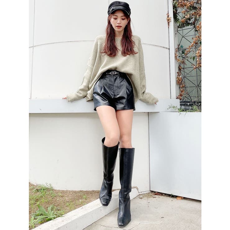 ウエストベルトフェイクレザーショーパン[品番：MKSW0040108]｜GYDA