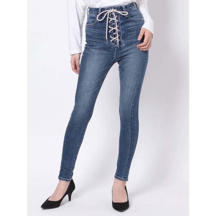フロントレースアップH/Wスキニーデニムパンツ[品番:MKSW0040123 フロントレースアップH/Wスキニーデニムパンツ[品番:MKSW0040123