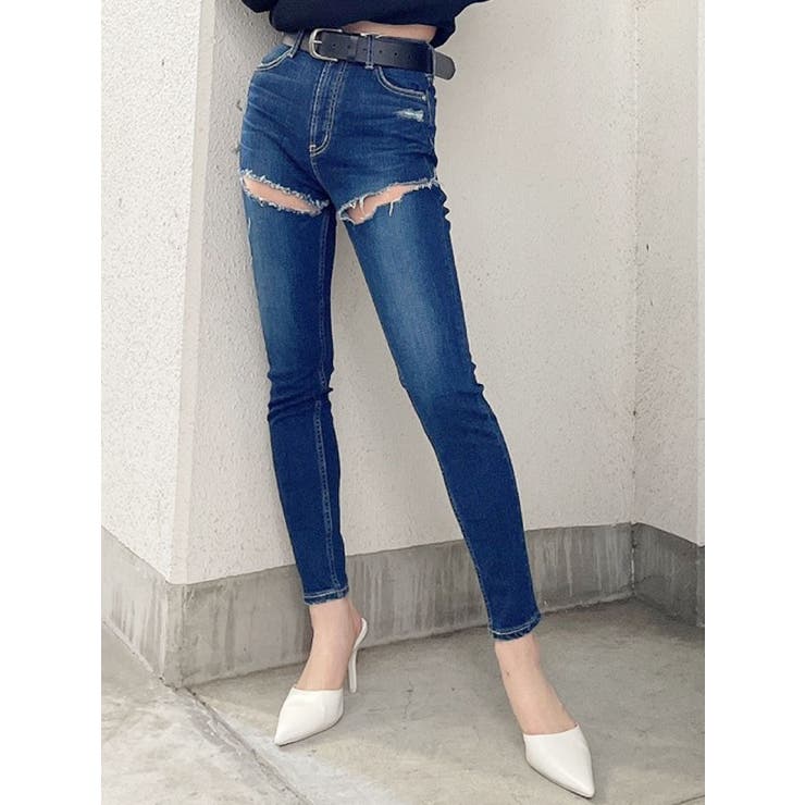 インディゴ | H/Wサイハイカットデザインデニムパンツ | GYDA