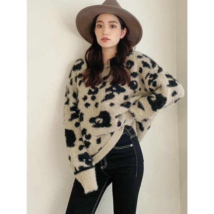 レオパードラインシャギーニットTOPS[品番：MKSW0040127]｜GYDA