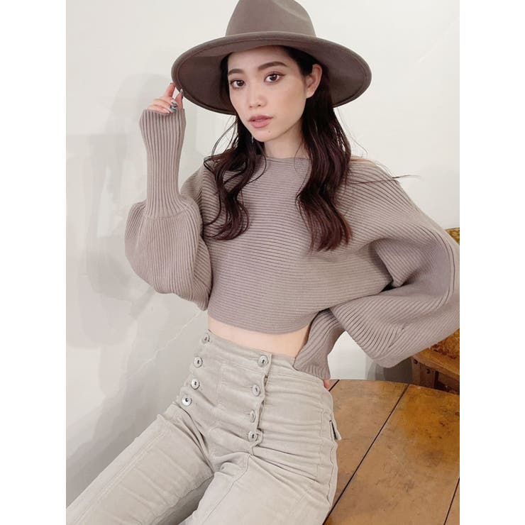 スラッシュドネックショートリブニットTOPS[品番：MKSW0039131