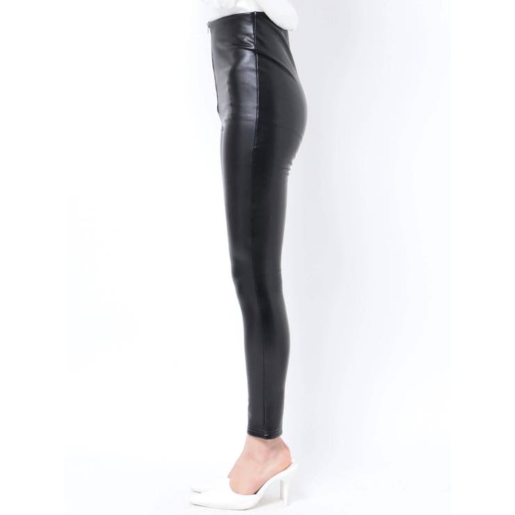 フロントファスナーraised back フェイクレザーパンツ[品番 フロントファスナーraised back フェイクレザーパンツ[品番