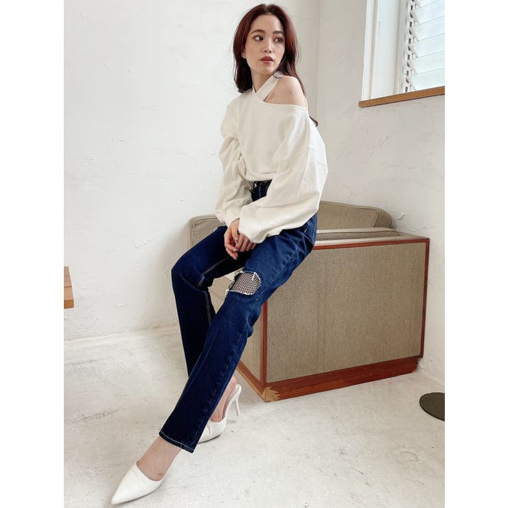 FISHNET TIGHTSデザインストレートデニムパンツ | GYDA | 詳細画像11 