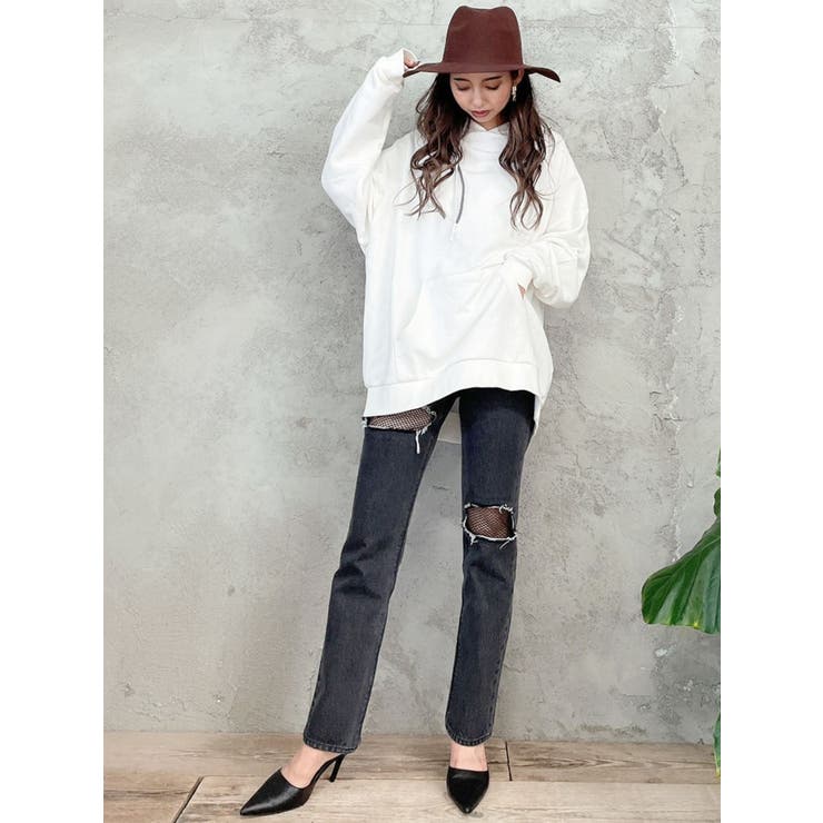 FISHNET TIGHTSデザインストレートデニムパンツ | GYDA | 詳細画像14 