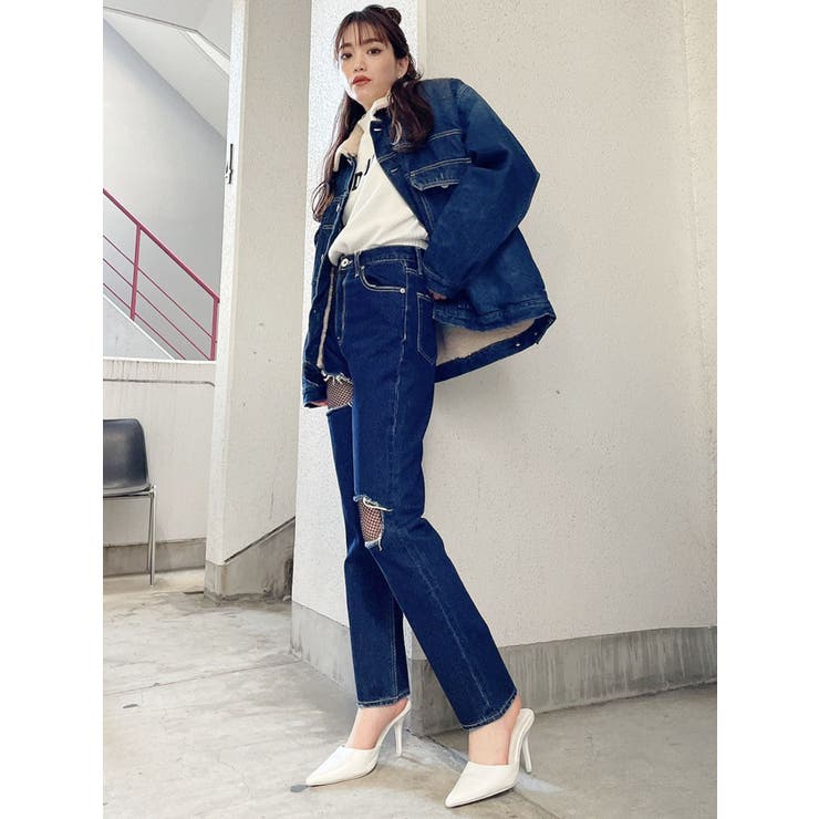 FISHNET TIGHTSデザインストレートデニムパンツ | GYDA | 詳細画像19 