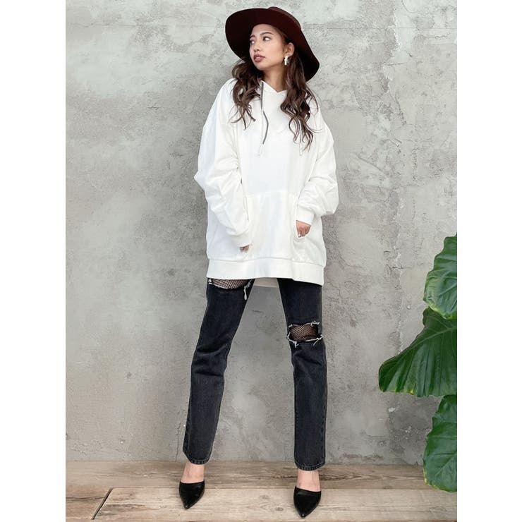 FISHNET TIGHTSデザインストレートデニムパンツ | GYDA | 詳細画像2 