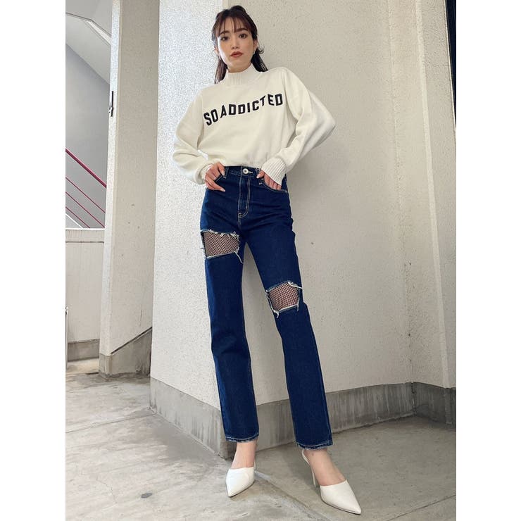 FISHNET TIGHTSデザインストレートデニムパンツ | GYDA | 詳細画像22 