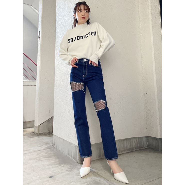 FISHNET TIGHTSデザインストレートデニムパンツ | GYDA | 詳細画像23 