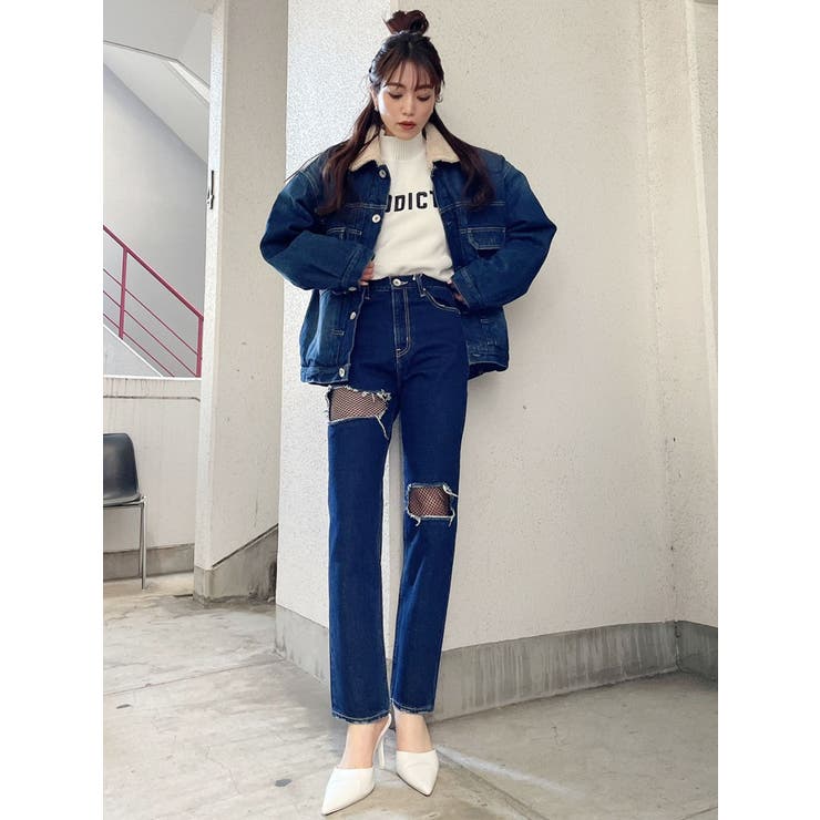 FISHNET TIGHTSデザインストレートデニムパンツ | GYDA | 詳細画像24 