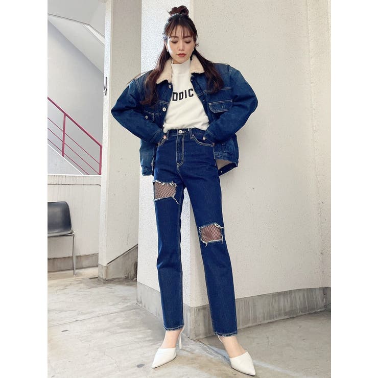 FISHNET TIGHTSデザインストレートデニムパンツ | GYDA | 詳細画像25 