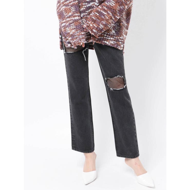 FISHNET TIGHTSデザインストレートデニムパンツ | GYDA | 詳細画像27 