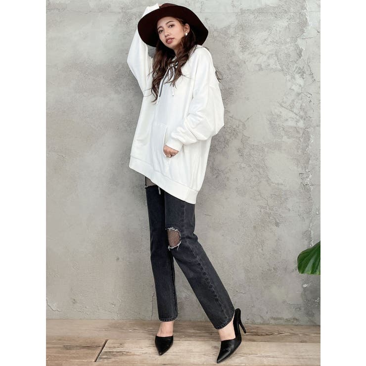 FISHNET TIGHTSデザインストレートデニムパンツ | GYDA | 詳細画像3 