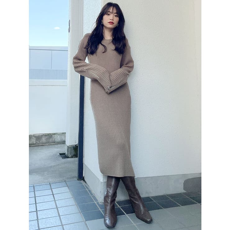 ワンピース JILTU ZIPスリットLONG ニットワンピース[品番：MKSW0042253]｜GYDA