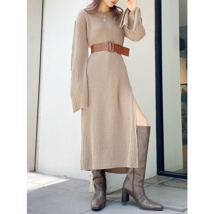 ZIPスリットLONG ニットワンピース[品番：MKSW0042253]｜GYDA
